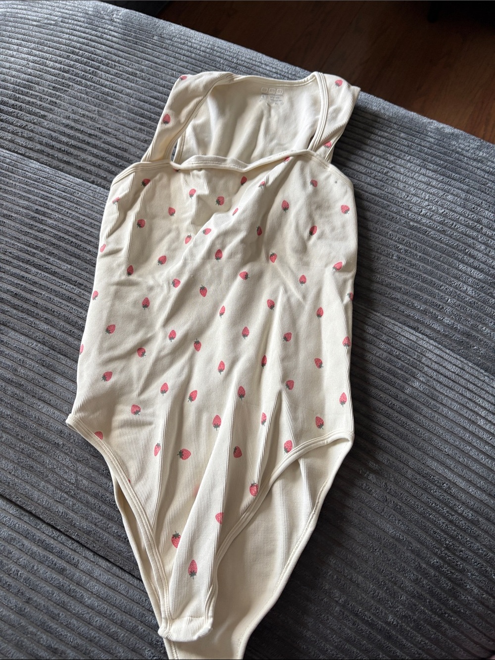 Cream Strawberry Print Ribbed Bodysuit